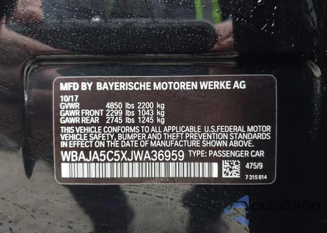2018 BMW 530I from USA, damaged, VIN WBAJA5C5XJWA36959